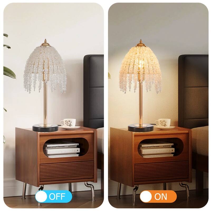 19" Vintage Crystal Table Lamp Elegant Waterfall Design with Marble Base (Bulb Not Included)