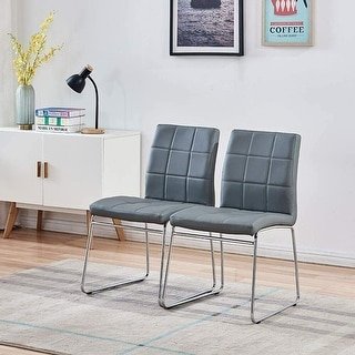 Set of 2 Leather Dining Chairs Metal Chrome Home Chairs Grey - 16x34 ...