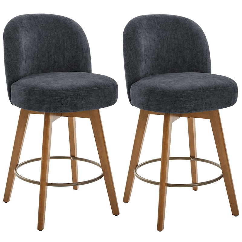 Fabric Upholstered Counter Height Swivel Bar Stools - 37.8"H x 19.7"W x 23.2"D
