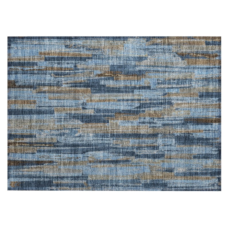 Machine Washable Indoor/ Outdoor Modern Stripes Chantille Rug