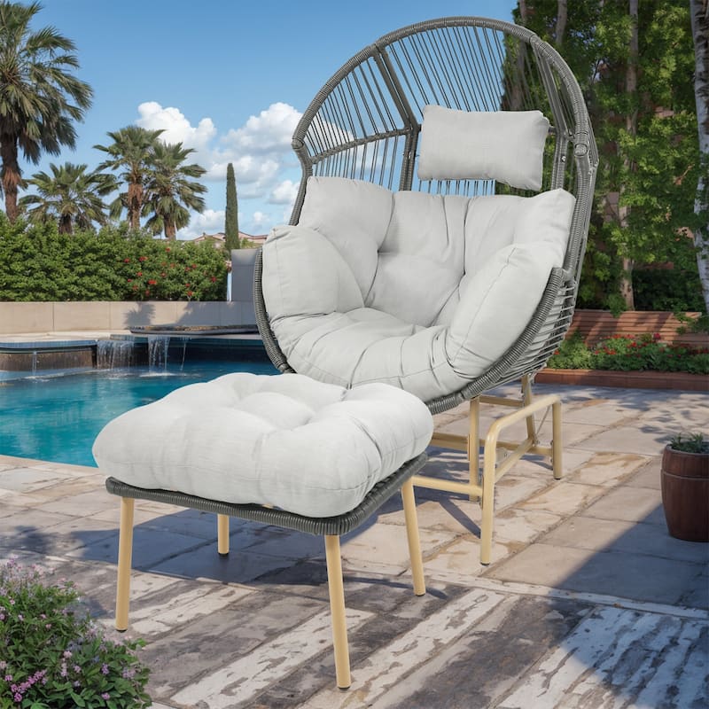 Outdoor Oversized Gilder Egg Chair with Cushion - Egg Chair with Ottoman - Grey