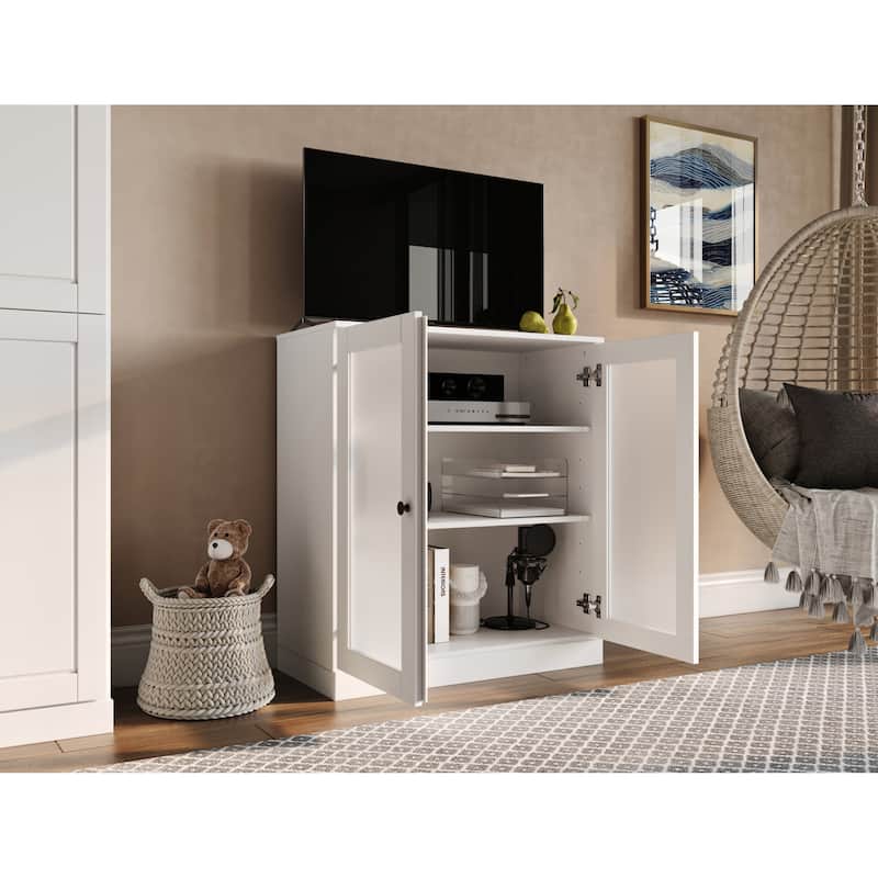 Palace Imports 100% Solid Wood TV Stand with Frosted Glass Doors for TVs up to 32"