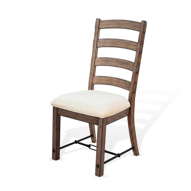 Yael Ladderback Dining Chair Set of 2, White Seat, Brown Solid Mahogany
