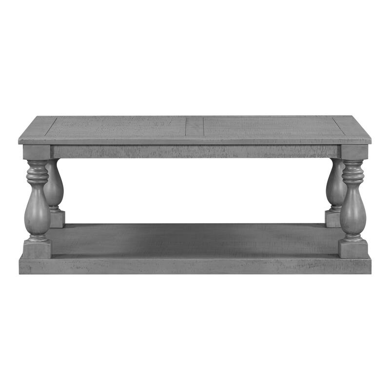 2-Tier Storage Coffee Tables with Vase Column Legs,Antique Wood Coffee Table Farmhouse 45" Rectangular Center Table