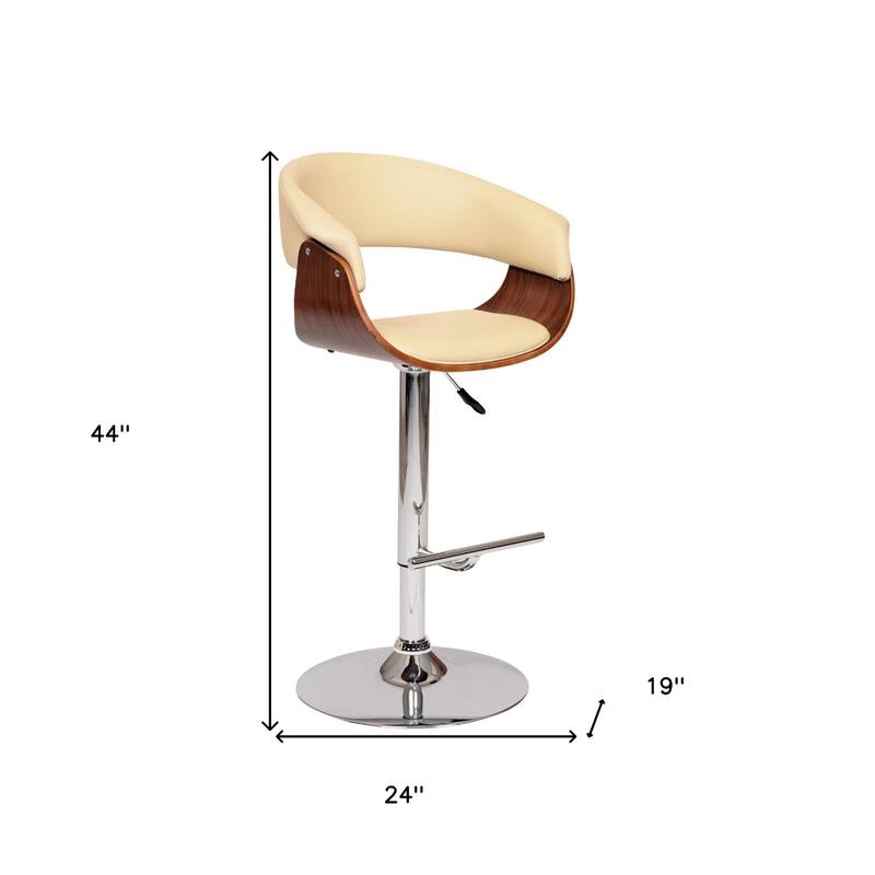 24-Inch Swivel Bar Chair with Faux Leather Upholstery and Wood-Chrome Frame and Adjustable Pedestal Base - 44" H x 24" W x 19" D