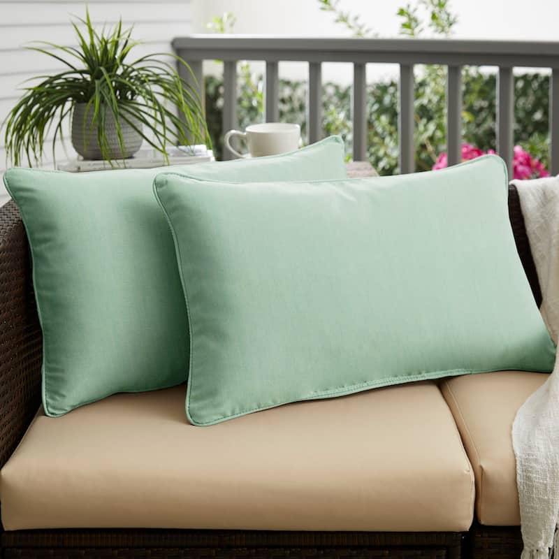 Sorra Home Sunbrella Outdoor Corded Pillow Single - Sunbrella - Canvas Spa/Canvas Spa - 16 in H x 26 in W x 6 in D