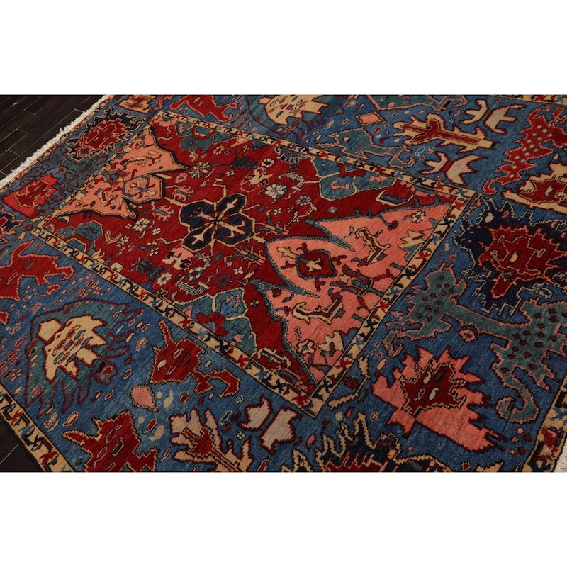 7'1''x9'4'' Hand Knotted Red Kazak Wool Tribal Arts & Crafts Rug - 7' 1'' x 9' 4''