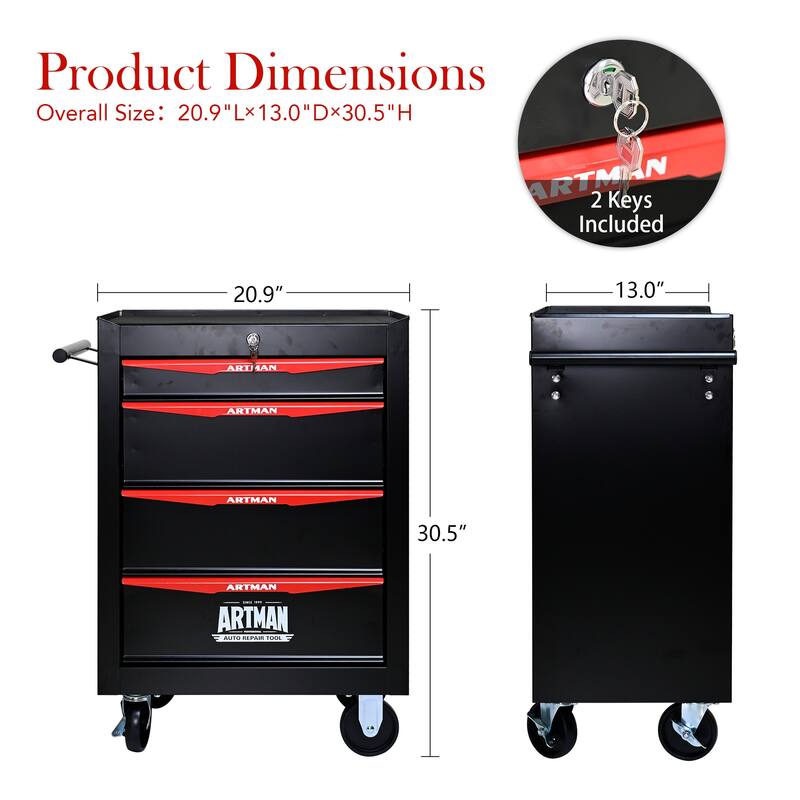 Rolling Metal Tool Cart with 4/5/6/7 Drawers,Ball Bearing Drawer Slide