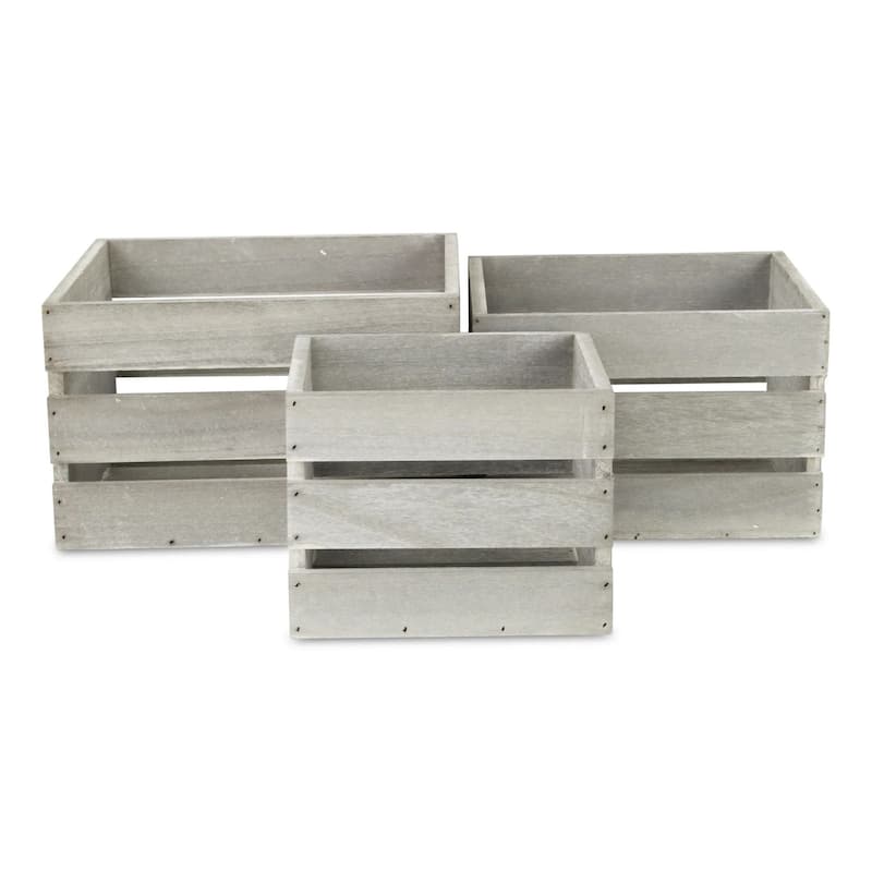 Handcrafted Rustic Wooden Crates - 11" - Gray - Set of 3