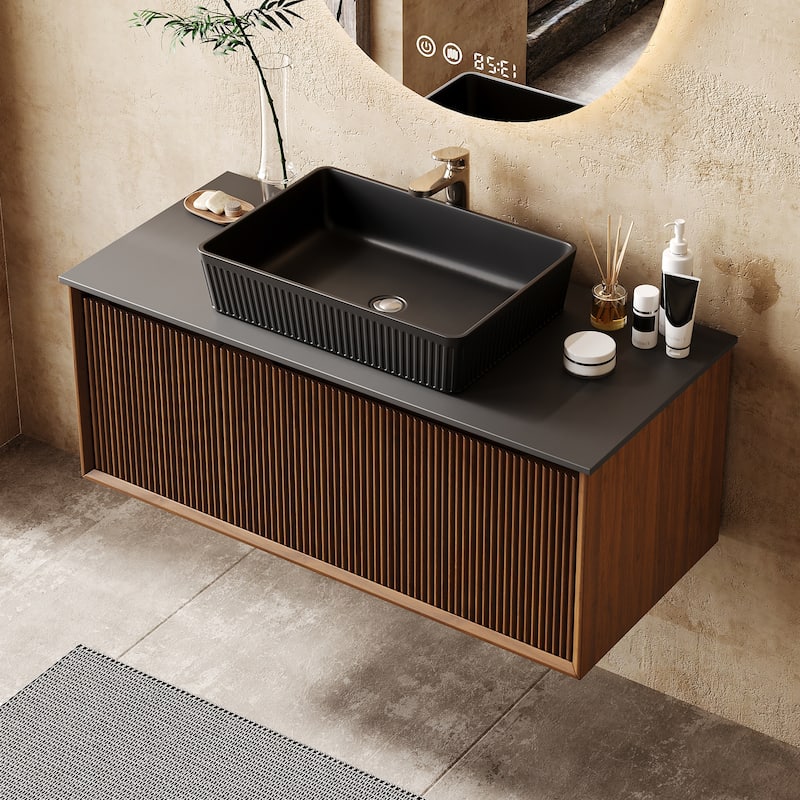 Modern 35.4" Single Bathroom Vanities,Floating Vanitiy with White Table top