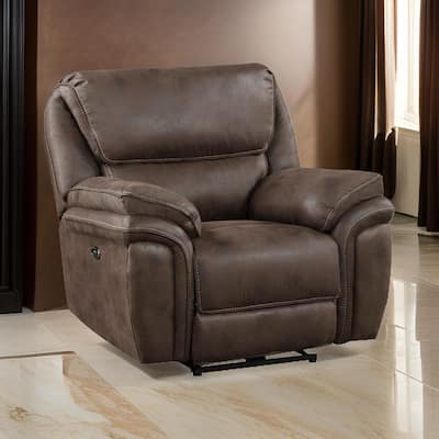 Tony 45 Inch Power Recliner Chair, Brown Microfiber, Solid Wood, USB Port