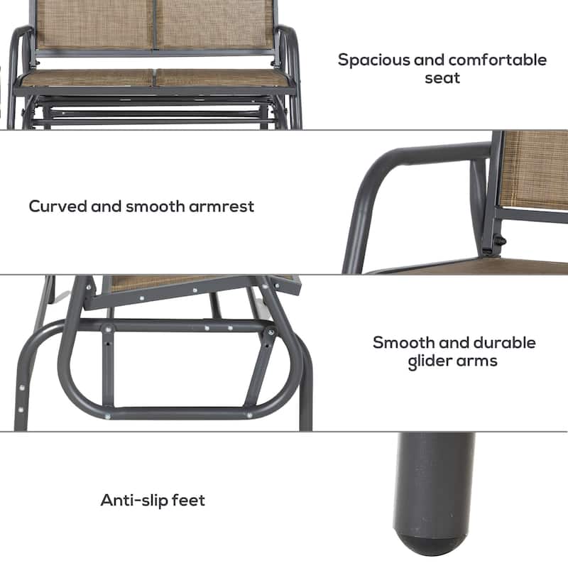 Outsunny 2-Person Outdoor Glider Bench, Patio Double Swing Rocking Chair Loveseat w/Powder Coated Steel Frame