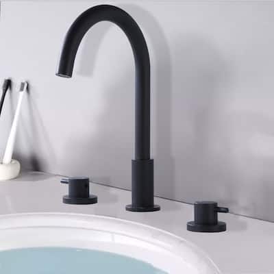 Double Handle 13''H Gooseneck Bathroom Sink Faucet Widespread in Black / Gold