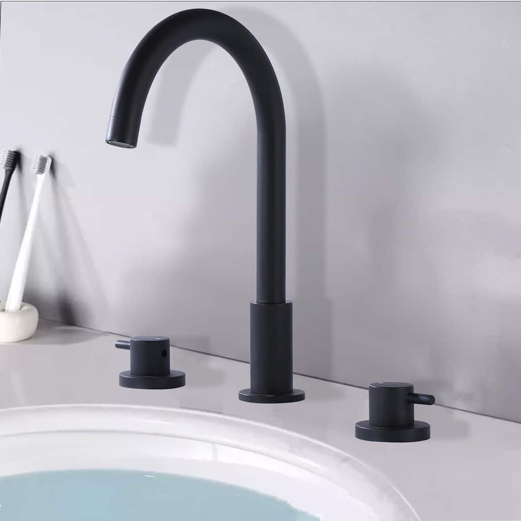 Double Handle 13''H Gooseneck Bathroom Sink Faucet Widespread in Black / Gold