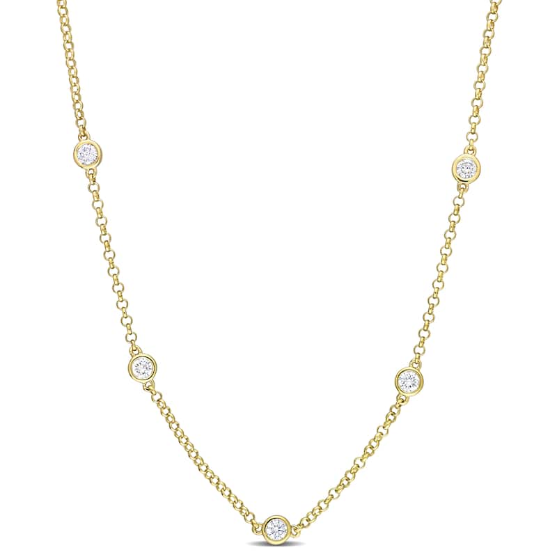 Miadora 1 5/8ct TDW Diamond Station Necklace with Chain in 14k Yellow Gold, 17-in