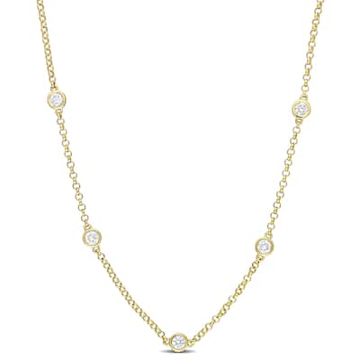 Miadora 1 5/8ct TDW Diamond Station Necklace with Chain in 14k Yellow Gold, 17-in