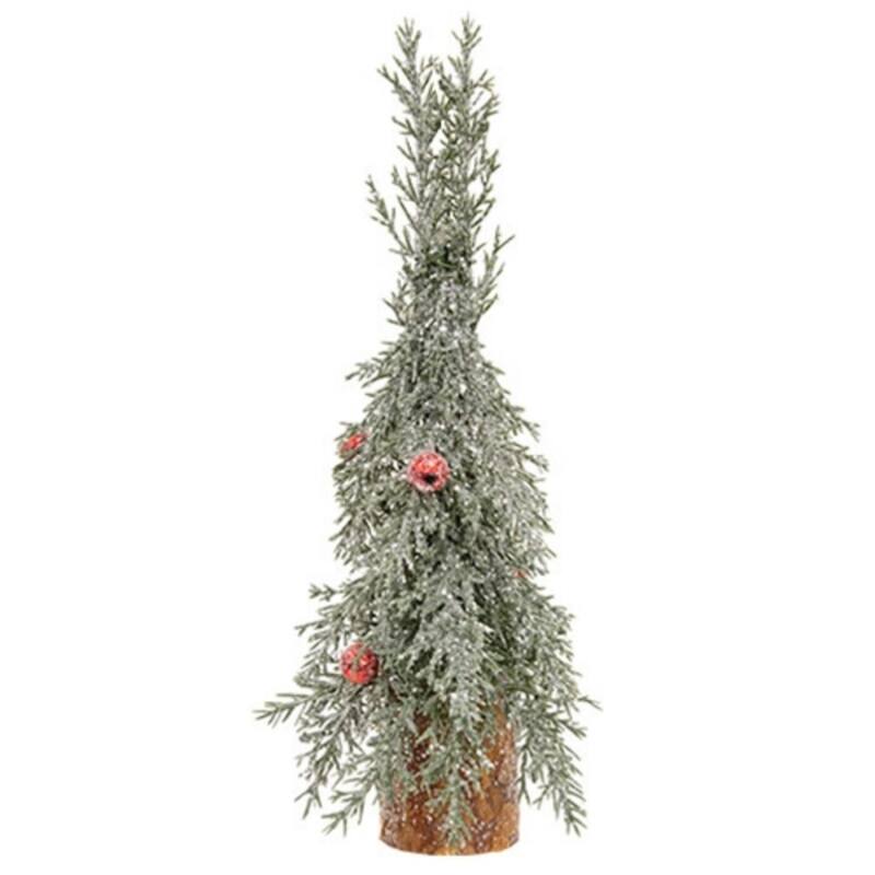 Winter Frost Pine Tree with Red Baubles Tabletop Decoration - 10-Inch