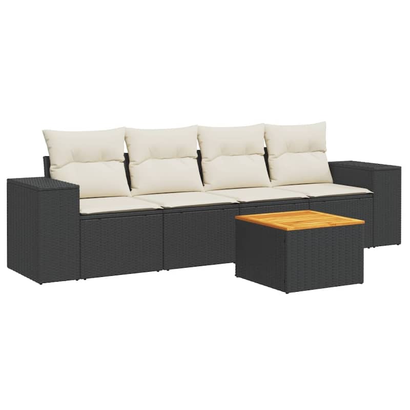 vidaXL Patio Sofa Set with Cushions Outdoor Furniture 5 Piece Poly Rattan - 21.7 x 24.4 x 27.2