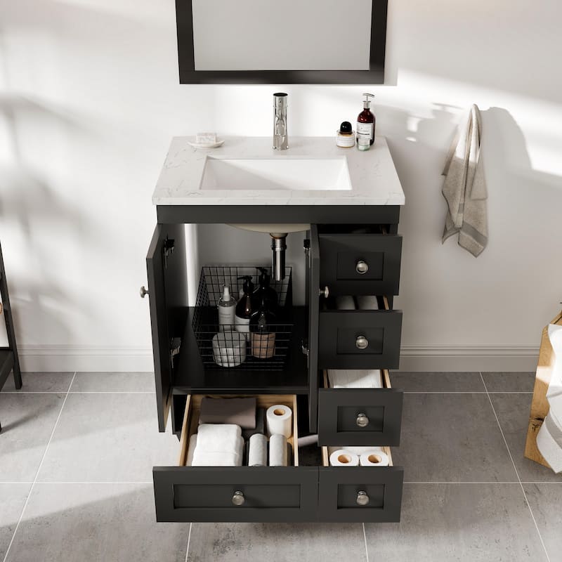 Eviva Happy 24"W Bath Vanity with Carrara Quartz Top