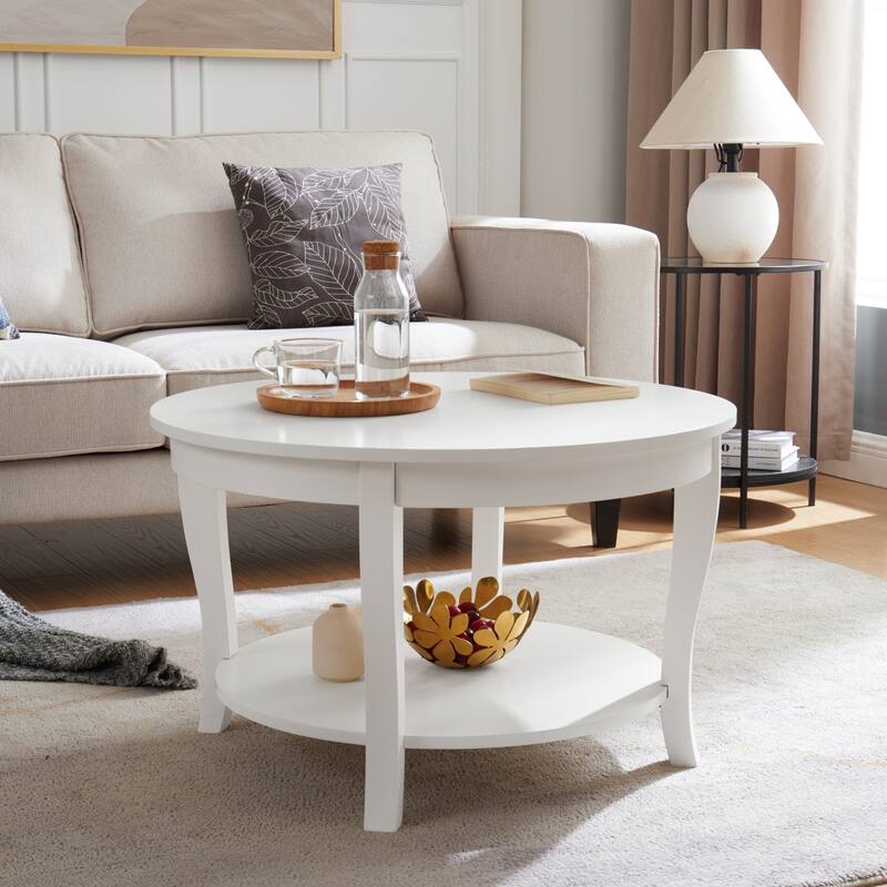 Traditional Round Coffee Table Wooden Centerpiece Table with Open Storage Shelves, for Living Room Bedroom Apartment Studio