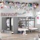 preview thumbnail 1 of 34, Minimalist Design Full-Over-Twin-Twin Bunk Bed with 3 drawers,Shelves, Wardrobe and Mirror,Store Books,Display Decorations Gray
