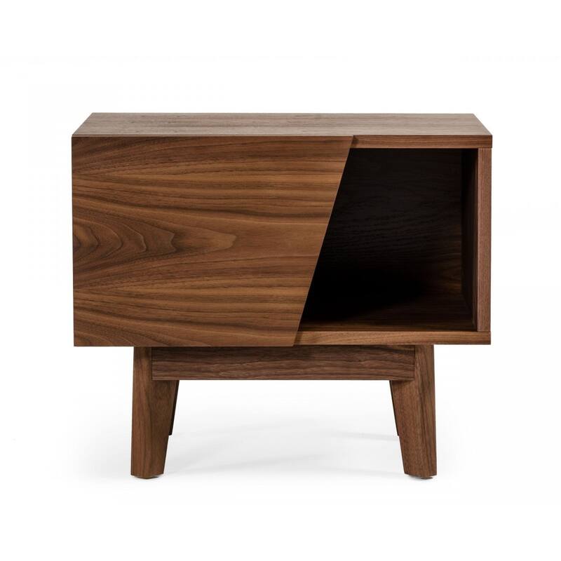24-Inch Walnut Nightstand with Soft Close Drawer MDF Frame Storage Shelf for Bedroom