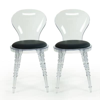 Nova Fanned Back Acrylic Chairs with Leatherette Padded Seats - Set of 2