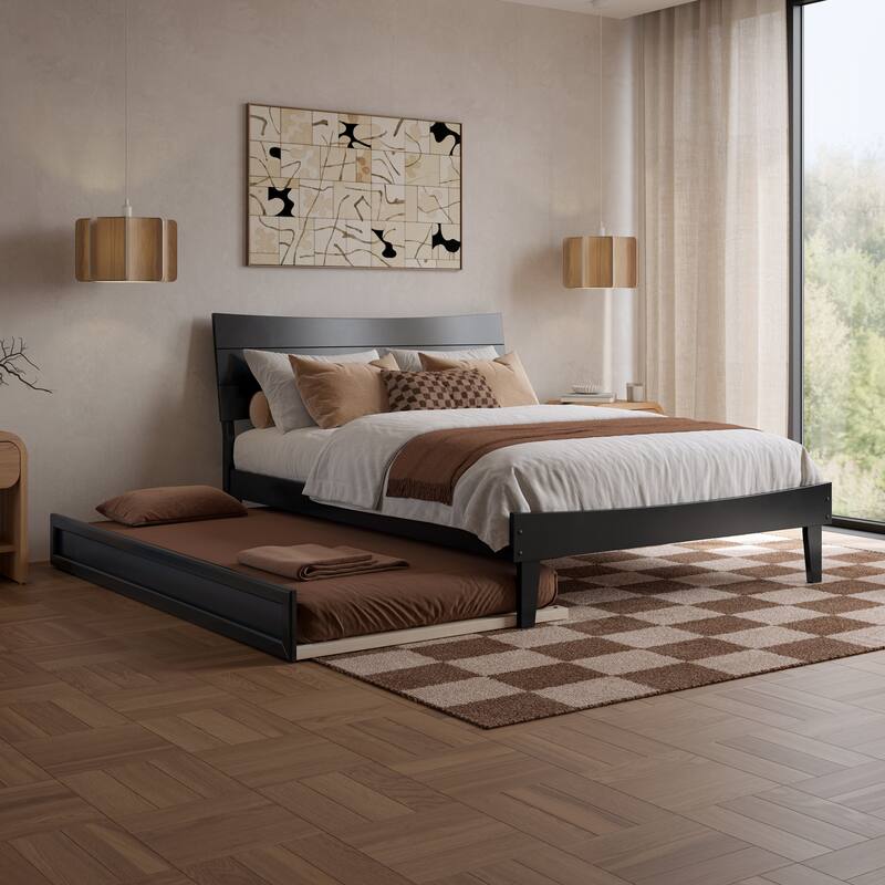 Phoenix Wood Platform Bed with Trundle - Black - Full