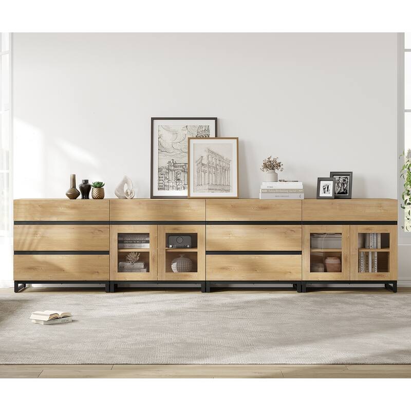 Dresser with Glass Doors, 4 in 1 Modern Chest of Drawers with Adjustable Shelves and 8 Drawers, Closet Organizers