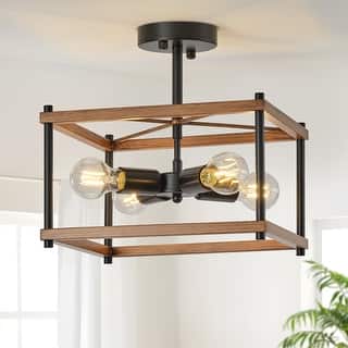 Starsky 4-Light Faux Wood Rectangle Semi Flush Mount - Black