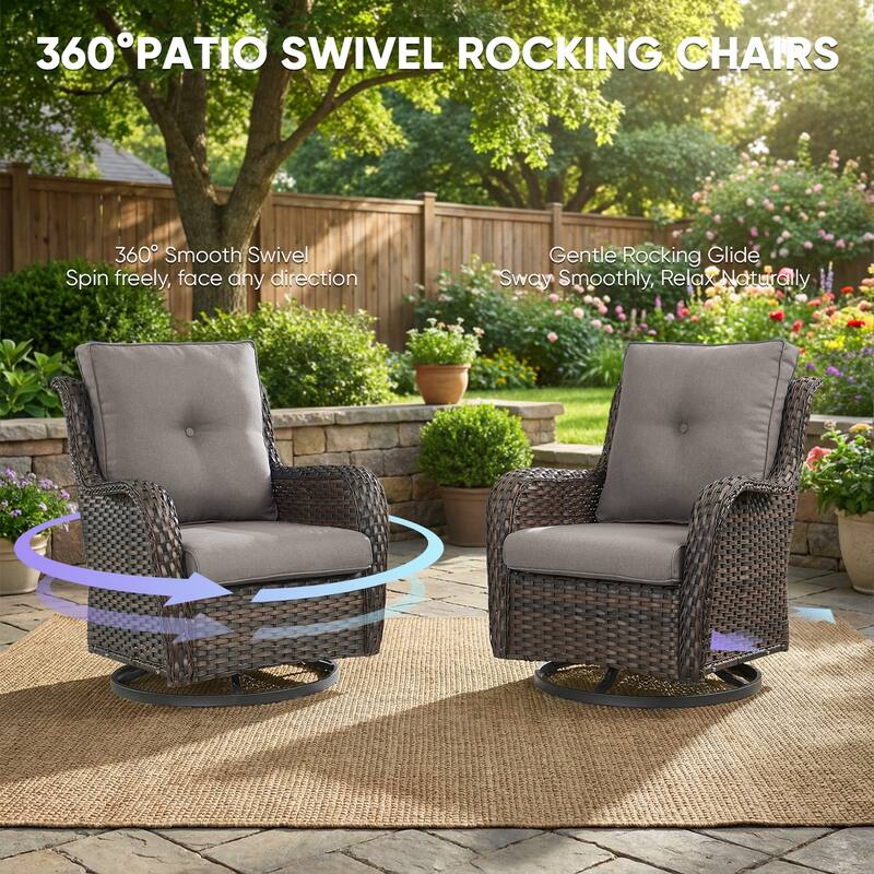 Pocassy Outdoor Wicker Glider Swivel Club Chairs (Set of 2) - Mix Grey