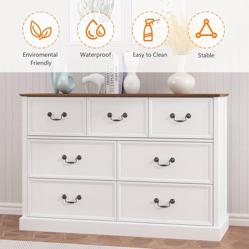 7-Drawer Dresser for Bedroom, 47.2" Wide Modern Wood Storage Chest Organizer for Closet