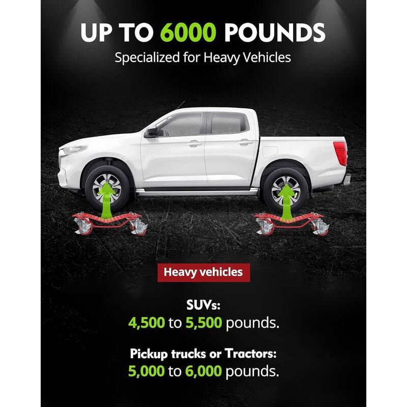 2-Pack Car Wheel Dolly Set 16 x 13 in Heavy-Duty Carbon Steel with Anti-Skid Plate Red