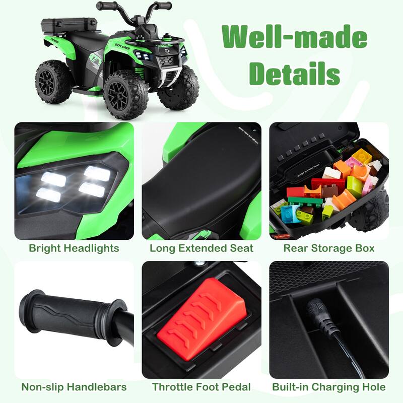 Gymax 6V Kids Ride On ATV w/ Music & Spray Function USB Port Storage