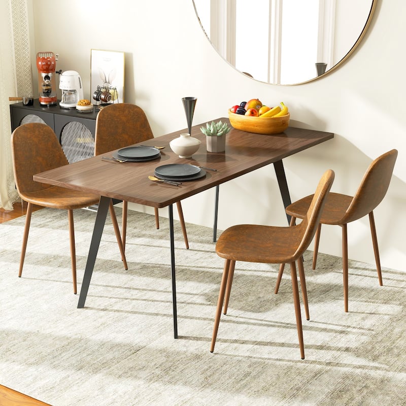 Gymax Dining Chair Set of 4 Faux PU Leather Upholstered Kitchen Chairs