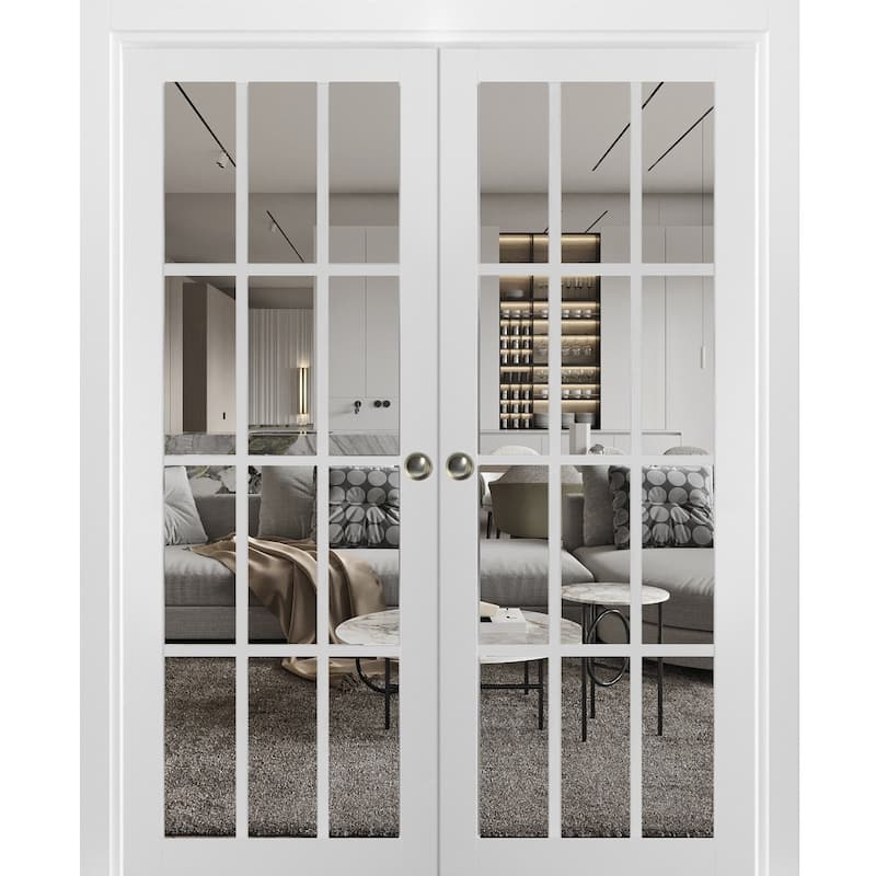 Sliding French Double Pocket Doors Clear Glass 12 lites/ Felicia 3355 White