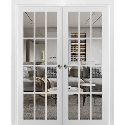 Sliding French Double Pocket Doors Clear Glass 12 lites/ Felicia 3355 White