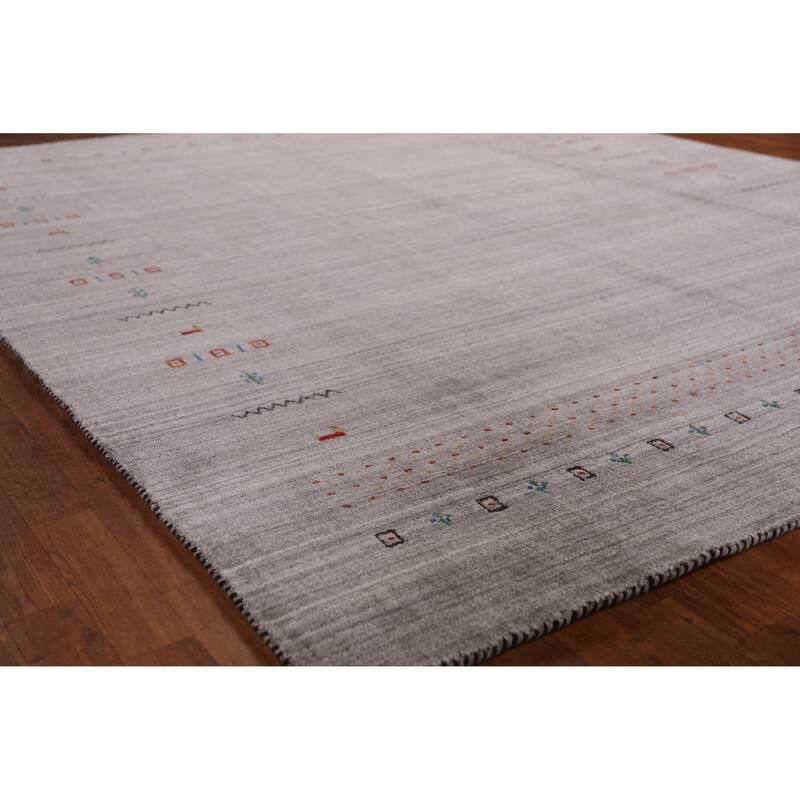 Hand Knotted Oriental 100% Wool Carpet Tribal Animal Pictorial Greys & Charcoal Gabbeh Area Rug - 9' 10'' X 7' 10''