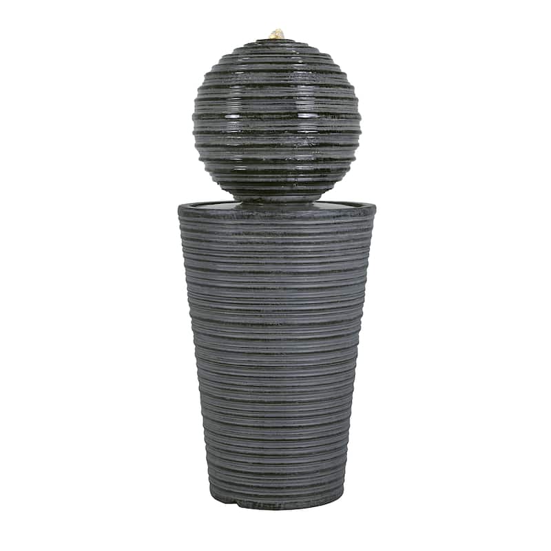 Christopher Knight Home - Victory 31.5"H Tall Striped Concrete Waterfall Fountain-LED Light for Modern Outdoor Spaces