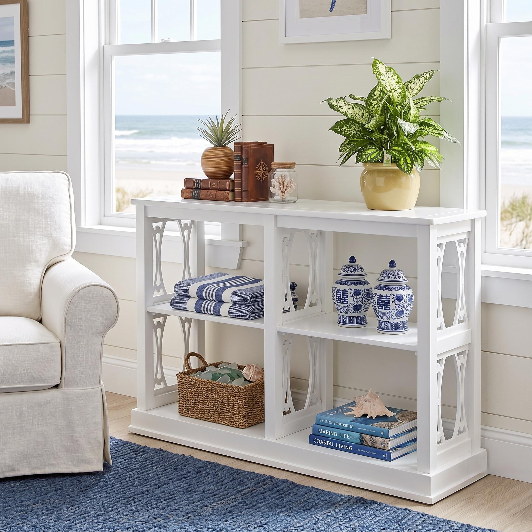 Alpha Solid Acacia Wood Console Table, Clean White Entryway Sofa Table