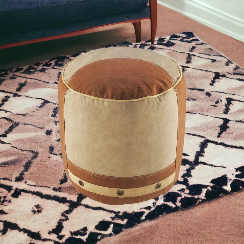 HomeRoots 16" Tan 100% Cotton Ottoman