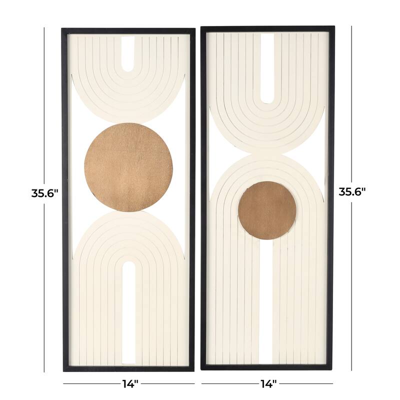 Wooden Geometric Layered Arch Wall Decor with Gold Circle Accents - Set of 2 Cream - Roche River Decor