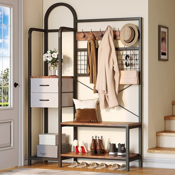 Lakyah Industrial 6-in-1 Hall Tree with Entryway Bench and Drawers