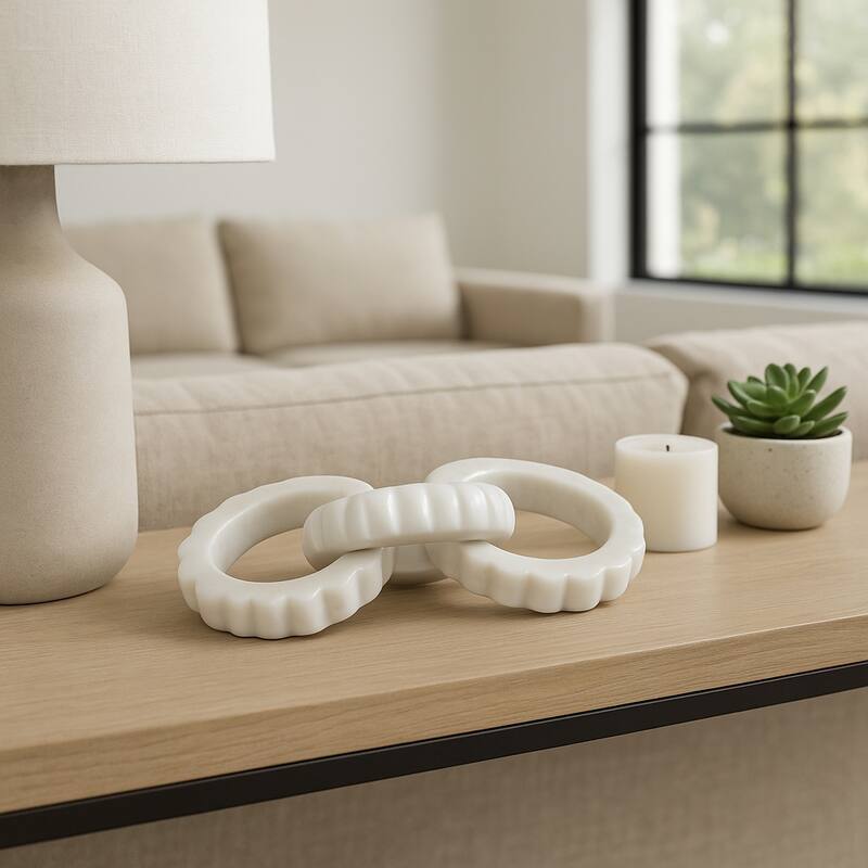 Carved Marble Chain Decorative Objects Home Decor - 8" White - 8.0"