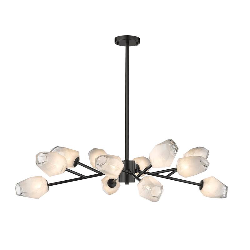 12-Light Black Chandelier With White Glass Shades