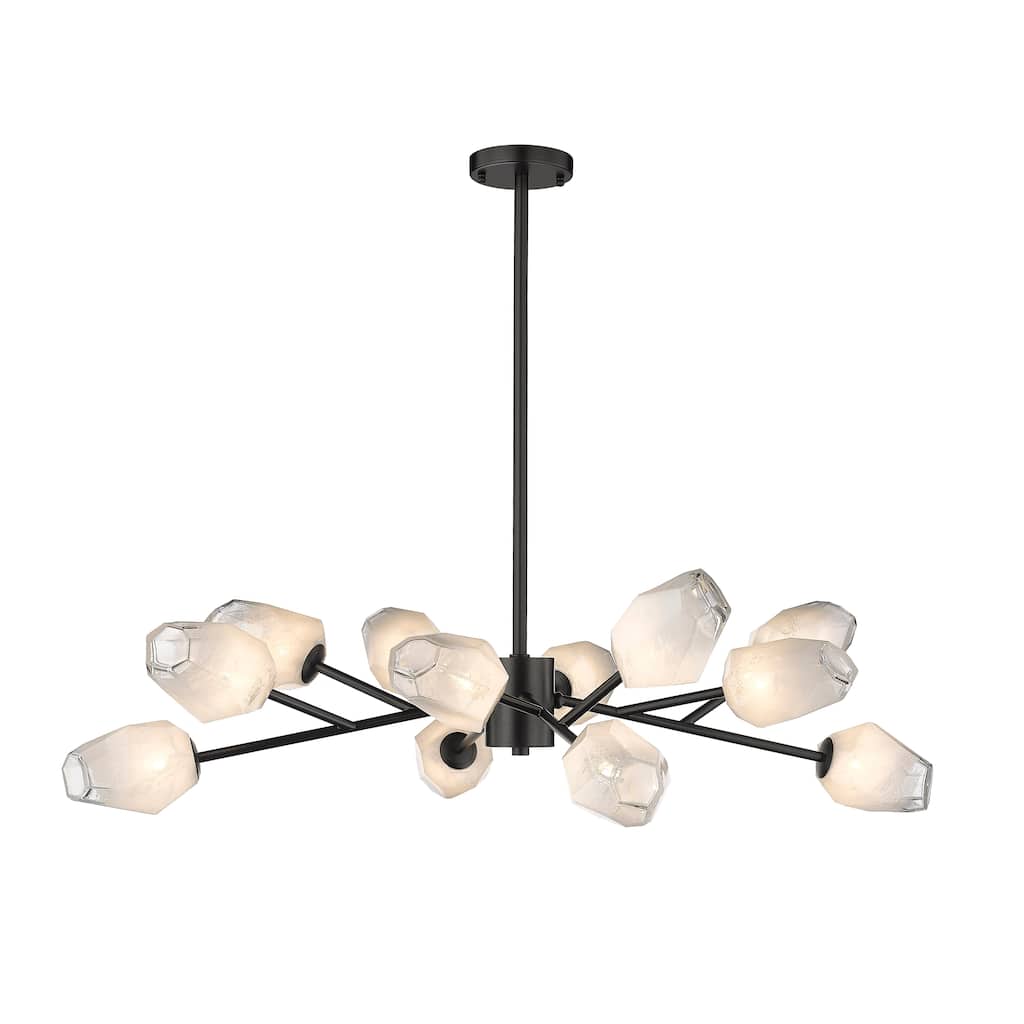 12-Light Black Chandelier With White Glass Shades