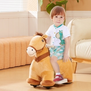 Qaba 6V Ride on Horse, Battery Powered Electric Ride on Pony with Music, PU Wheels, Soft Touch for Kids Aged 18-36 Months, Brown