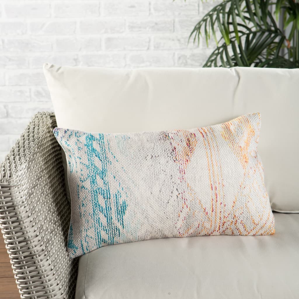 Nikki Chu Tribe Indoor/ Outdoor Tribal Multicolor/ White Lumbar Pillow