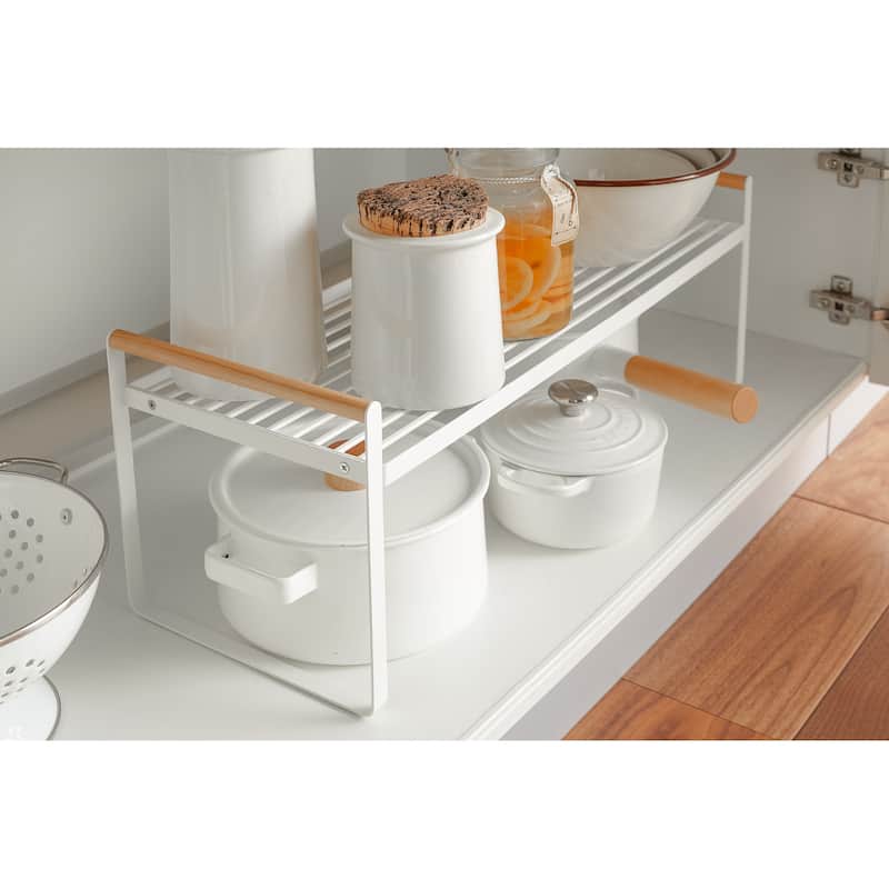 Yamazaki Home Countertop Wire Shelf, Steel and Wood, Holds 11 lbs - L 8.86 x W 23.62 x H 8.66 inches