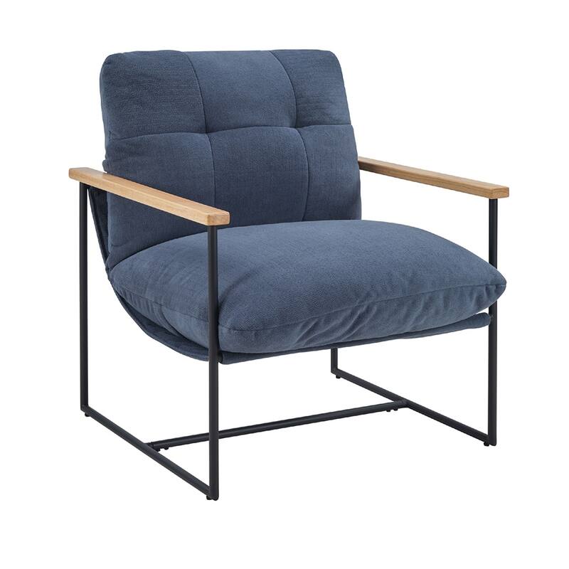Modern Accent Chair with Removable Cushion, Wood Armrests, Living Room
